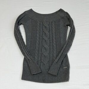 Guess Gray Knit Off the Shoulder Long-Sleeve Sweater